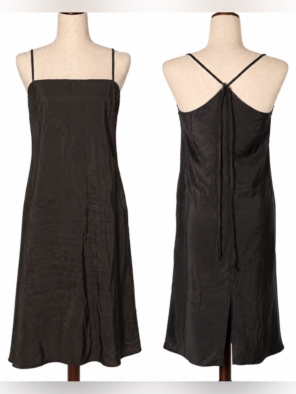 COS simple black back bungee clasp, back ribbon, mini/midi dress.  Lightweight 6